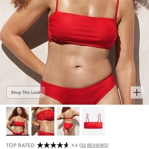 NWT J Crew, ruched bandeau bikini top, large, red